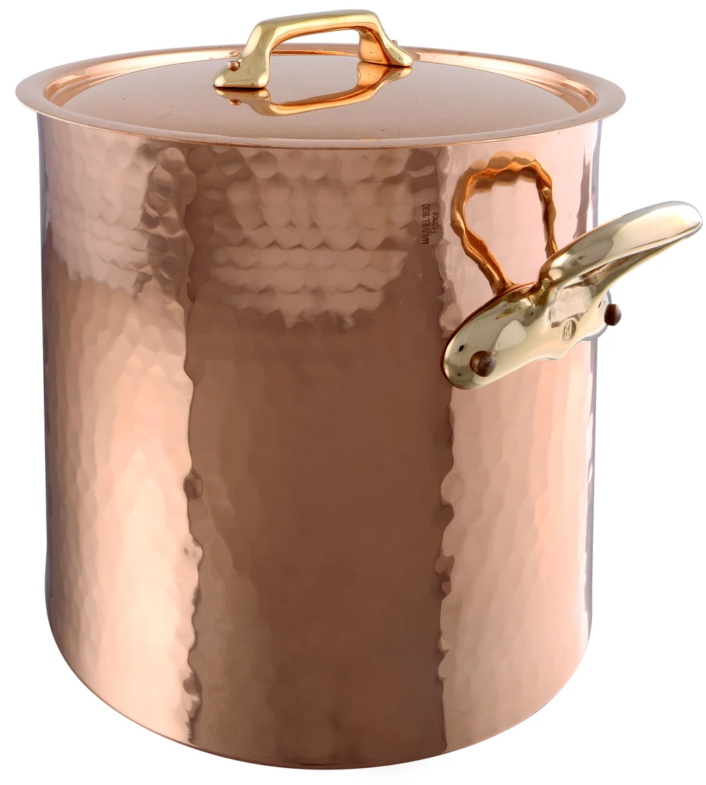 Vysoký měděný hrnec s bronzovými uchy a poklicí M’Tradition, Ø 36 cm / 36 l