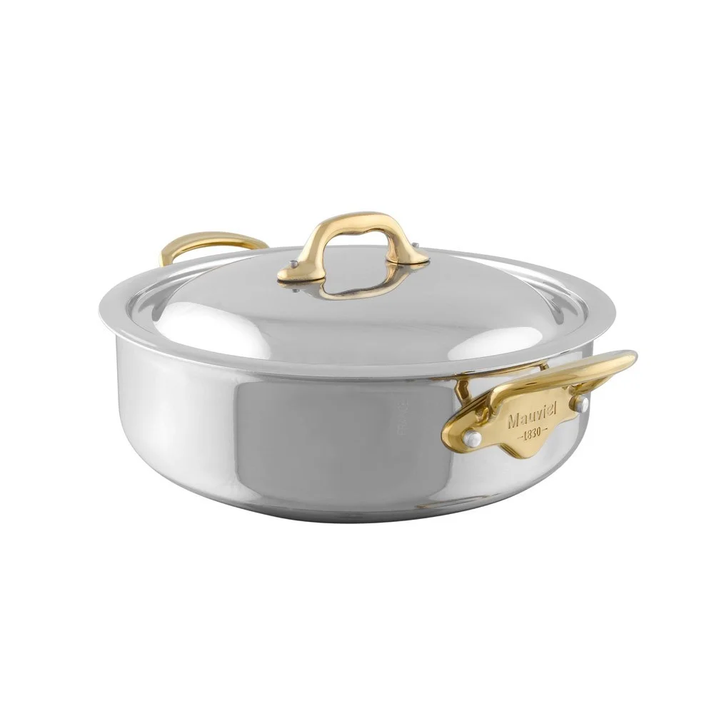 Nízký nerezový kastrol s bronzovými uchy a poklicí M’Cook, 24 cm / 3,2 l
