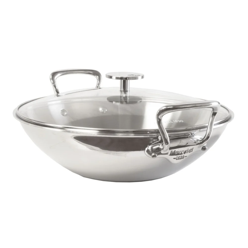 Nerezový wok s uchy a skleněnou poklicí M’Cook, Ø 32 cm