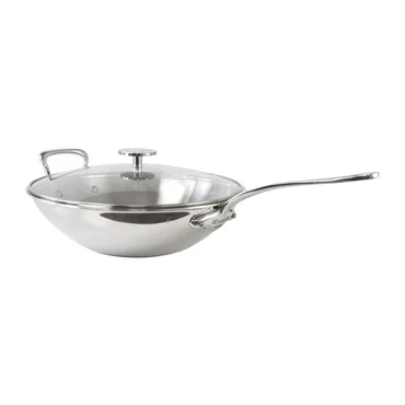 Mauviel Nerezová pánev Wok se skleněnou poklicí M´Cook, 32 cm / 5 l