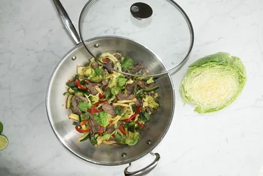 Mauviel Nerezová pánev Wok se skleněnou poklicí M´Cook, 32 cm / 5 l