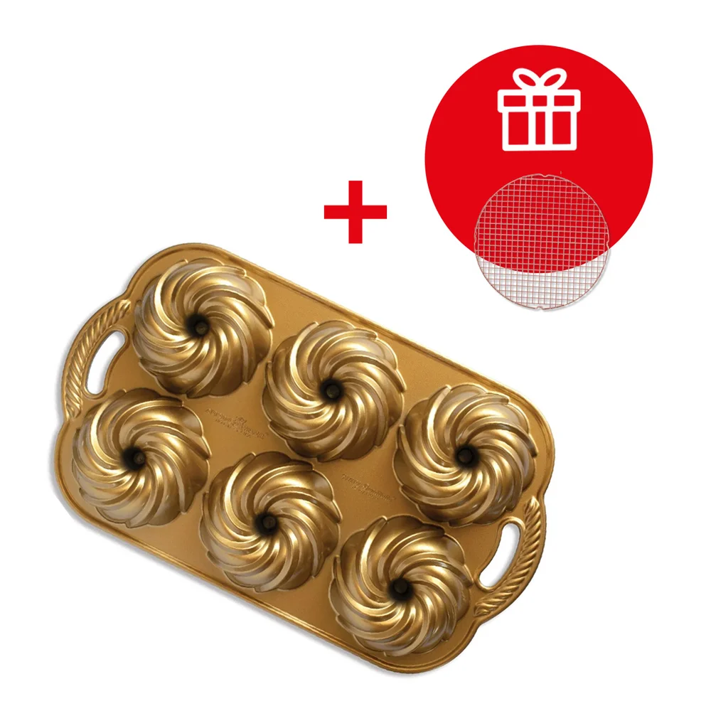 Forma na 6 minibábovek Swirl, zlatá, 710 ml