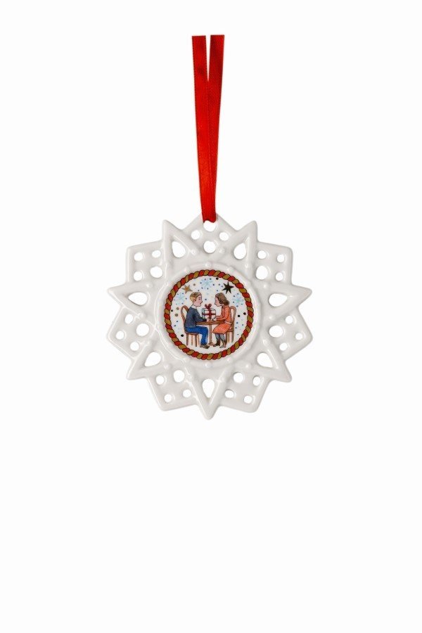 Porcelánová Vločka motiv Dvojice, Vánoční dárky, Ø 7,5 cm