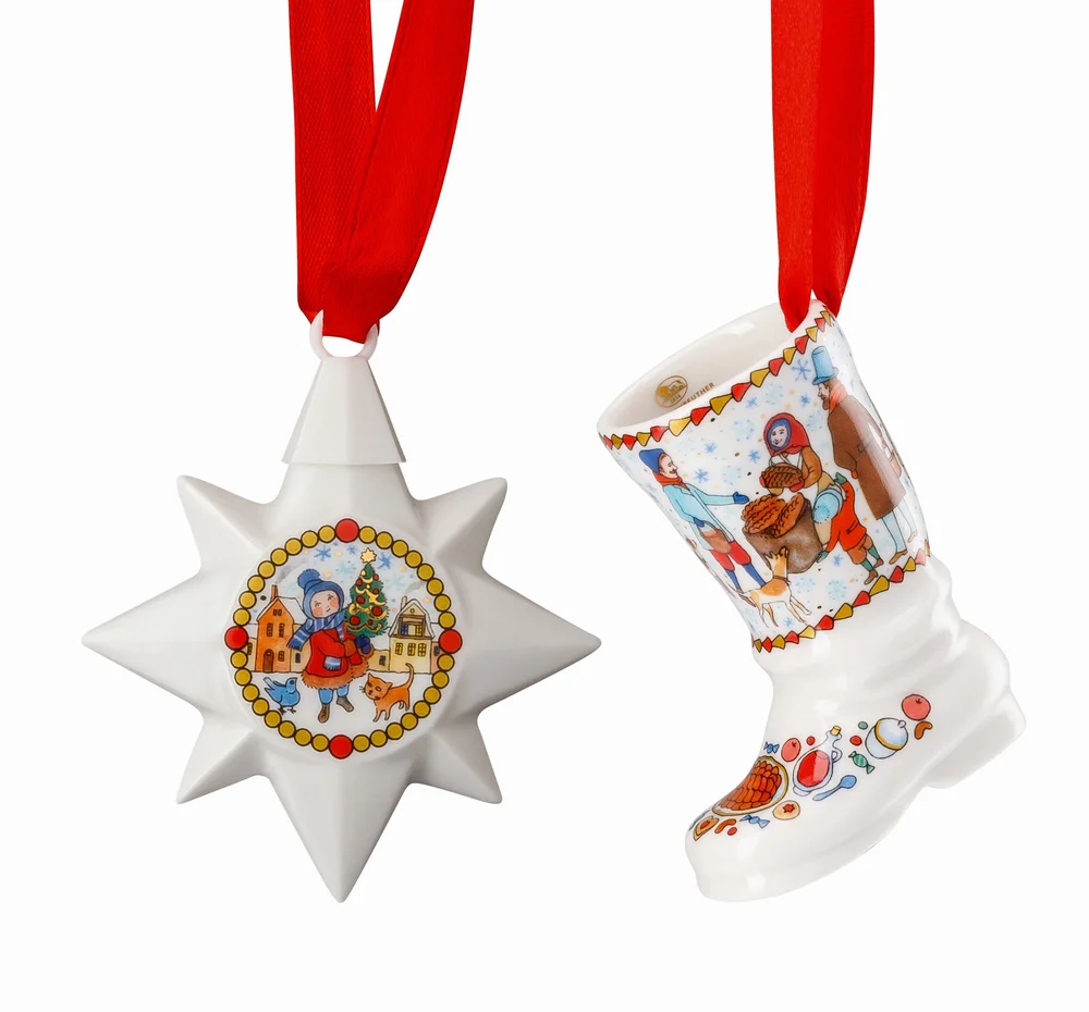 Sada porcelánová mini hvězda a mini botička na stromeček Vánoční trh 
