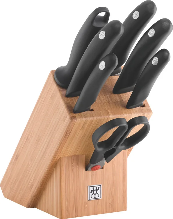 Bambusový blok s noži, ocílkou a nůžkami Style, 8 ks