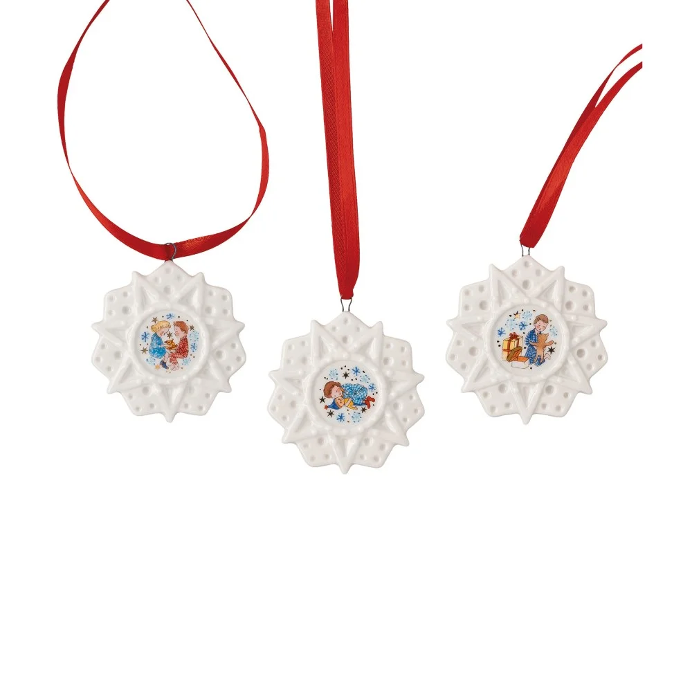 Vánoční set 3 porcelánové mini vločky, Štědrý večer, Ø 5 cm