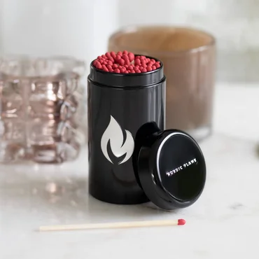 Nordic Flame Kulatá kovová dóza na zápalky, černá