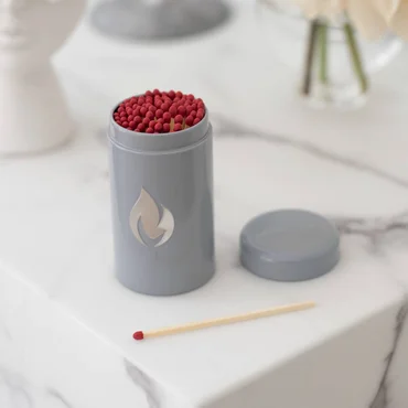 Nordic Flame Kulatá kovová dóza na krbové zápalky, šedá