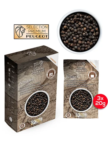 Peugeot Černý pepř Kampot Premium, 3 x 20 g
