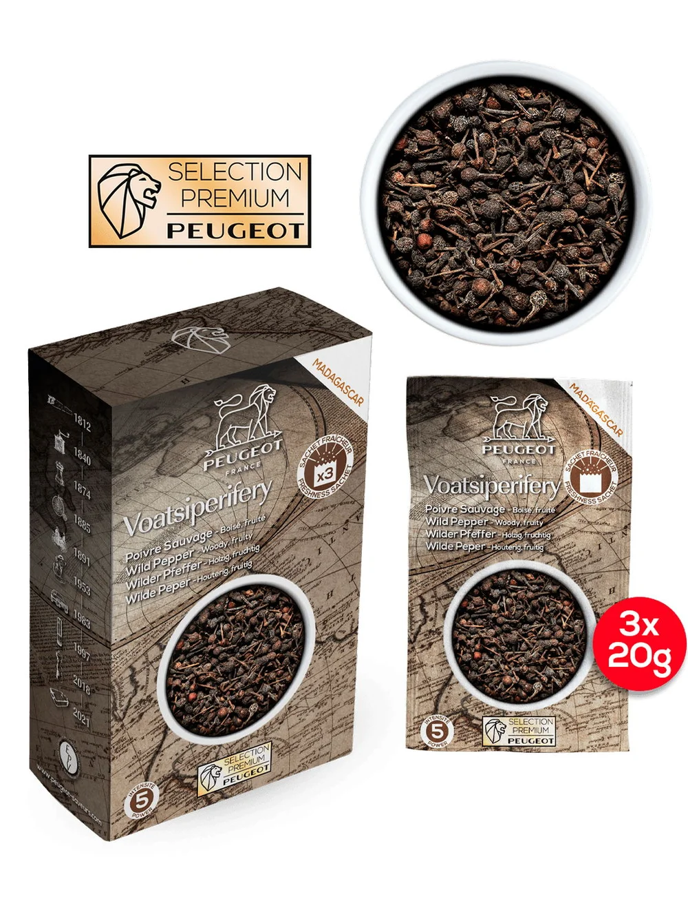 Divoký černý pepř Voatsiperifery Premium, 3 x 20 g