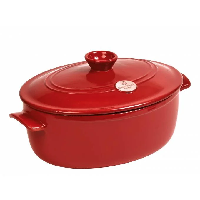 Keramický oválný hrnec s poklicí Flame, 39,5 x 26,5 cm, granátová