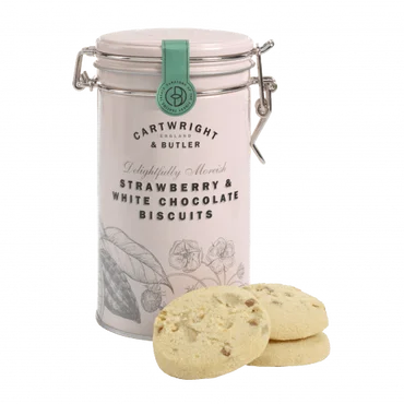 Cartwright & Butler Sušenky s jahodami a bílou čokoládou, kovová dóza, 200 g