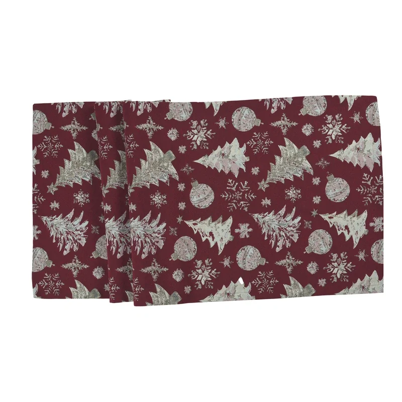 Žakárový běhoun na stůl Crystal Tree, 40 x 100 cm, burgundy