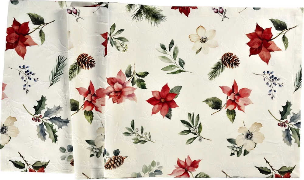 Bavlněný vánoční běhoun X-mas Flowers, 40 x 100 cm