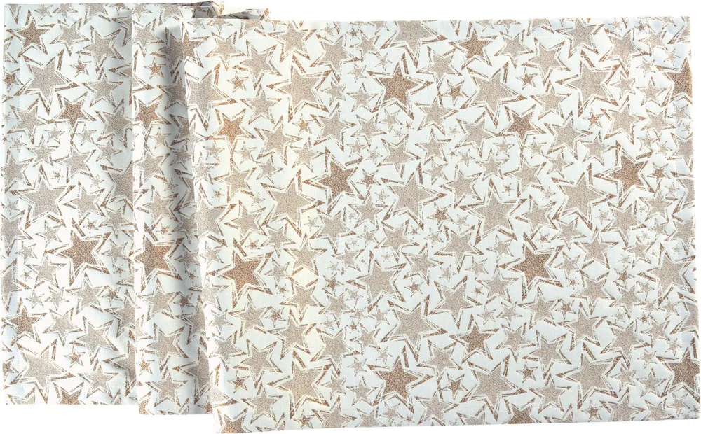 Stylový ubrus Stelle s motivem hvězd, 150 x 250 cm, ecru / copper