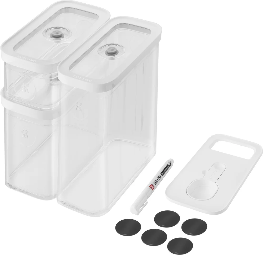 Vakuovací dózy M Fresh & Save Cube s vložkou 4v1, fixem a štítky, 5 ks