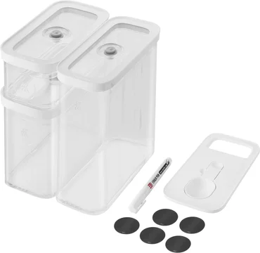 Zwilling Vakuovací dózy M Fresh & Save Cube s vložkou 4v1, fixem a štítky, 5 ks
