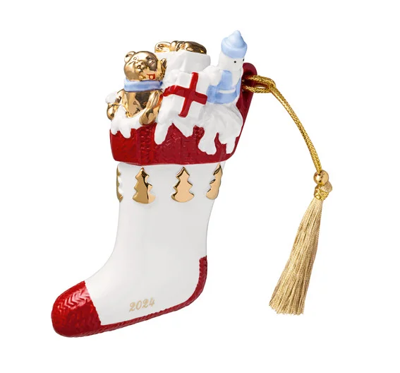 Závěsná porcelánová ozdoba Christmas Classics, Punčocha, 12,9 cm