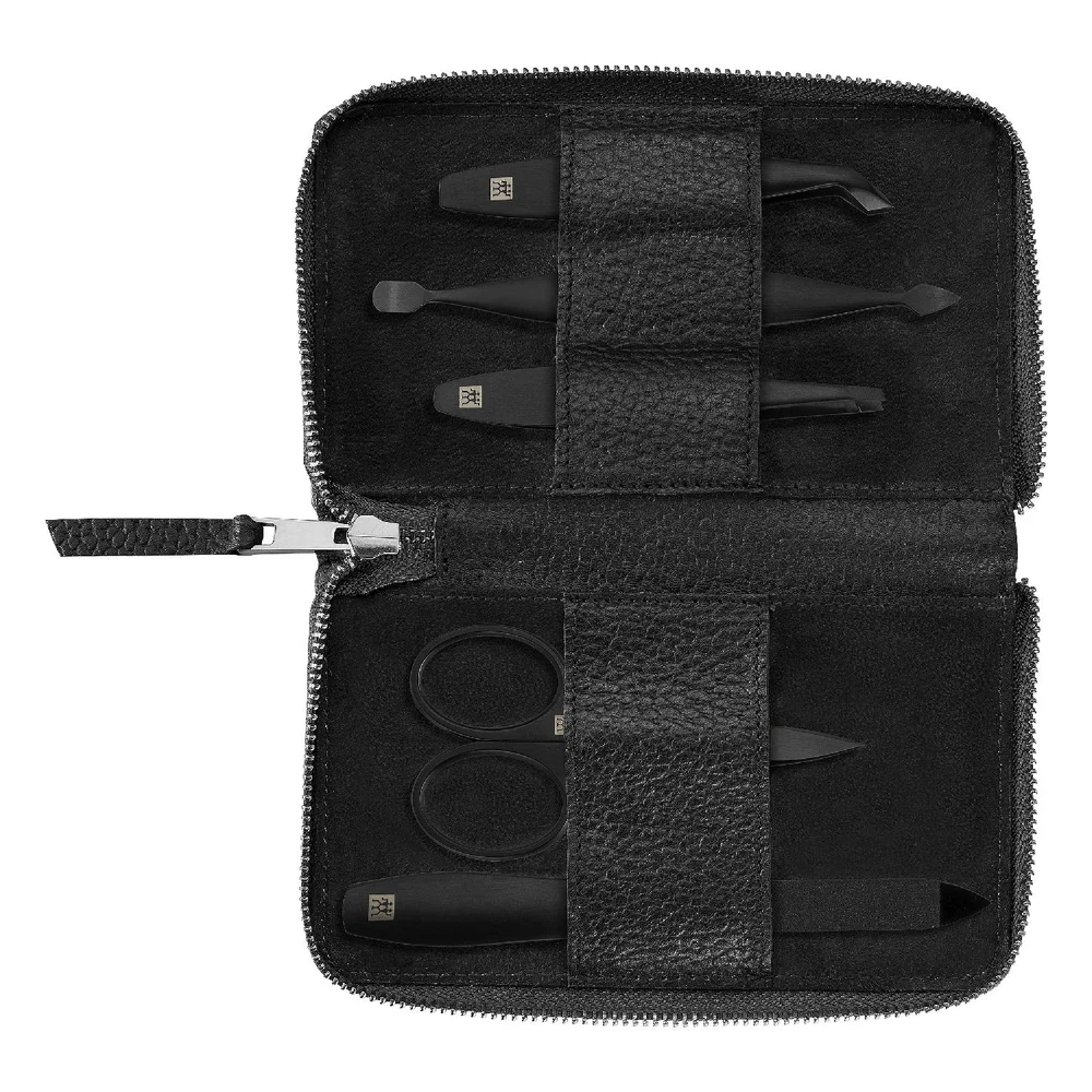 Pánská manikúra Premium Black s nůžkami, čená kůže, 5 ks