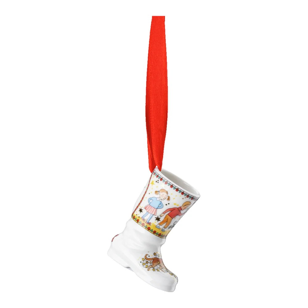 Porcelánová mini bota, motiv Drzá kočka, Vánoční světýlka, 5,2 cm