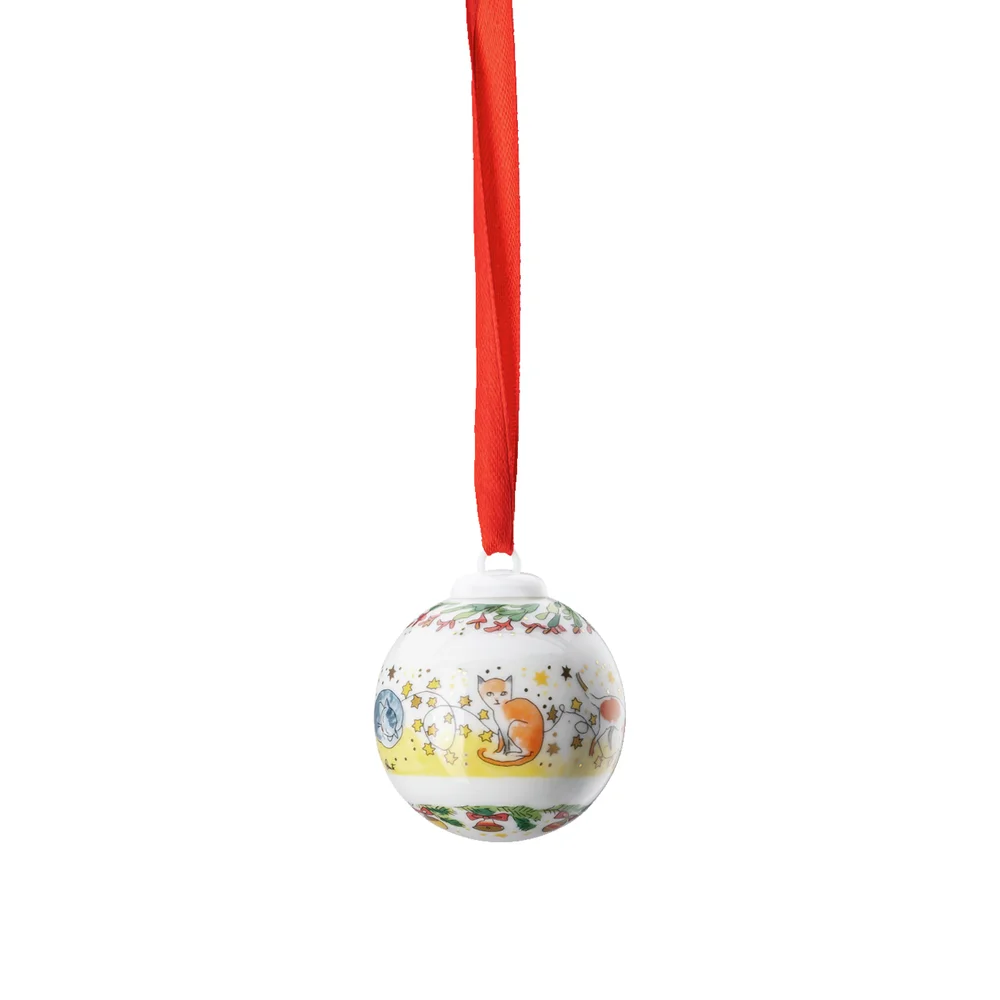 Porcelánová mini koule, motiv Kočky, Vánoční světýlka, Ø 4,5 cm