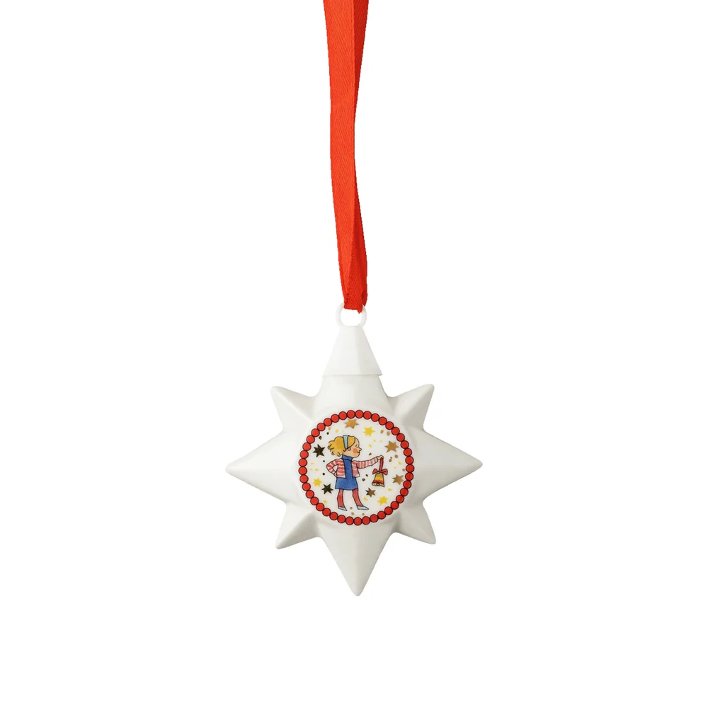 Porcelánová mini hvězda, motiv Holčička, Vánoční světýlka, Ø 6,5 cm