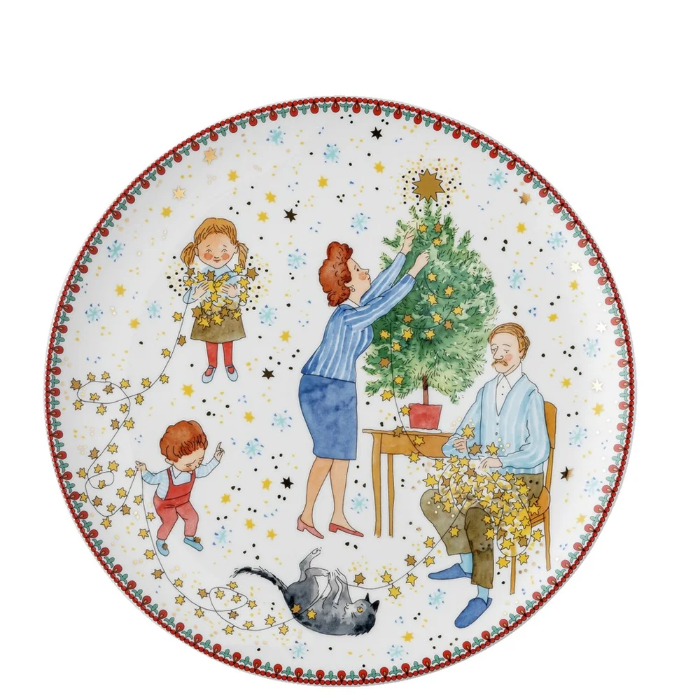 Vánoční talíř na cukroví, Vánoční světýlka, motiv Rodina zdobí stromek, Ø 22 cm