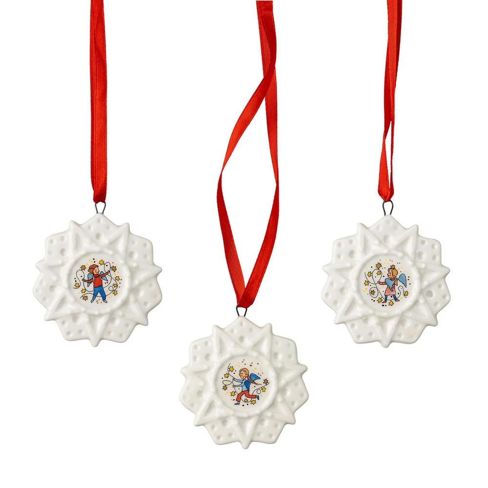 Vánoční set 3 porcelánové Mini ozdoby vločky, Vánoční světýlka, Ø 5 cm