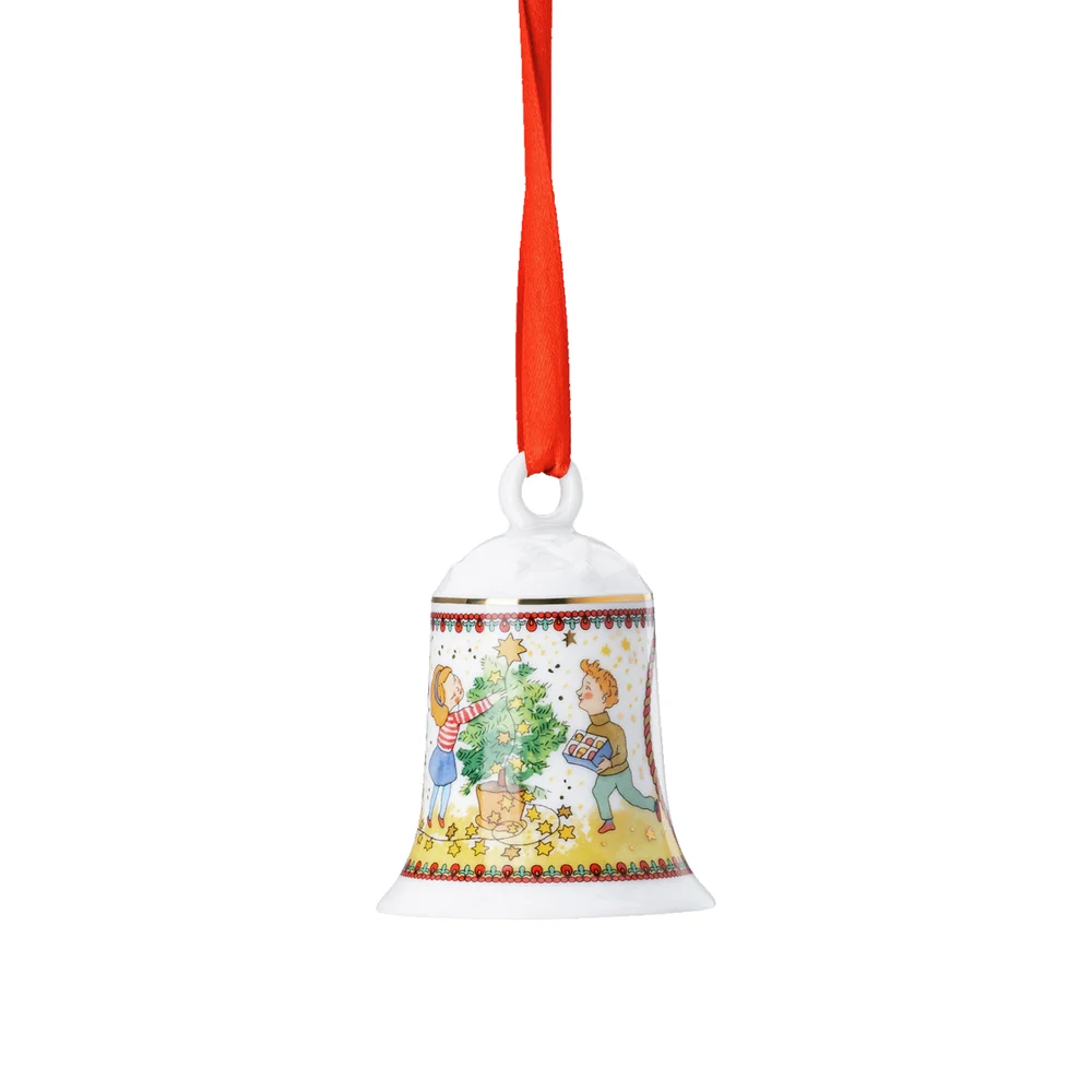 Porcelánová ozdoba na stromeček Zvonek, Vánoční světýlka, 7 cm