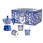 Bialetti Dárková sada Moka Express konvička Blu Mediterraneo, 3 pohárky, míchátka
