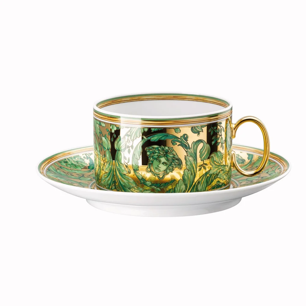 Čajový šálek s podšálkem Versace Medusa Garland, 200 ml/ Ø 14,9 cm, zelená