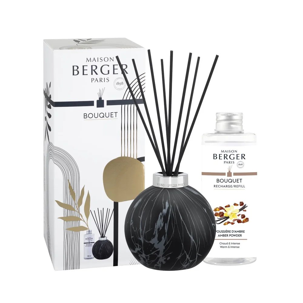 Aroma difuzér Marbure, černý + náplň Ambrový prach 180 ml