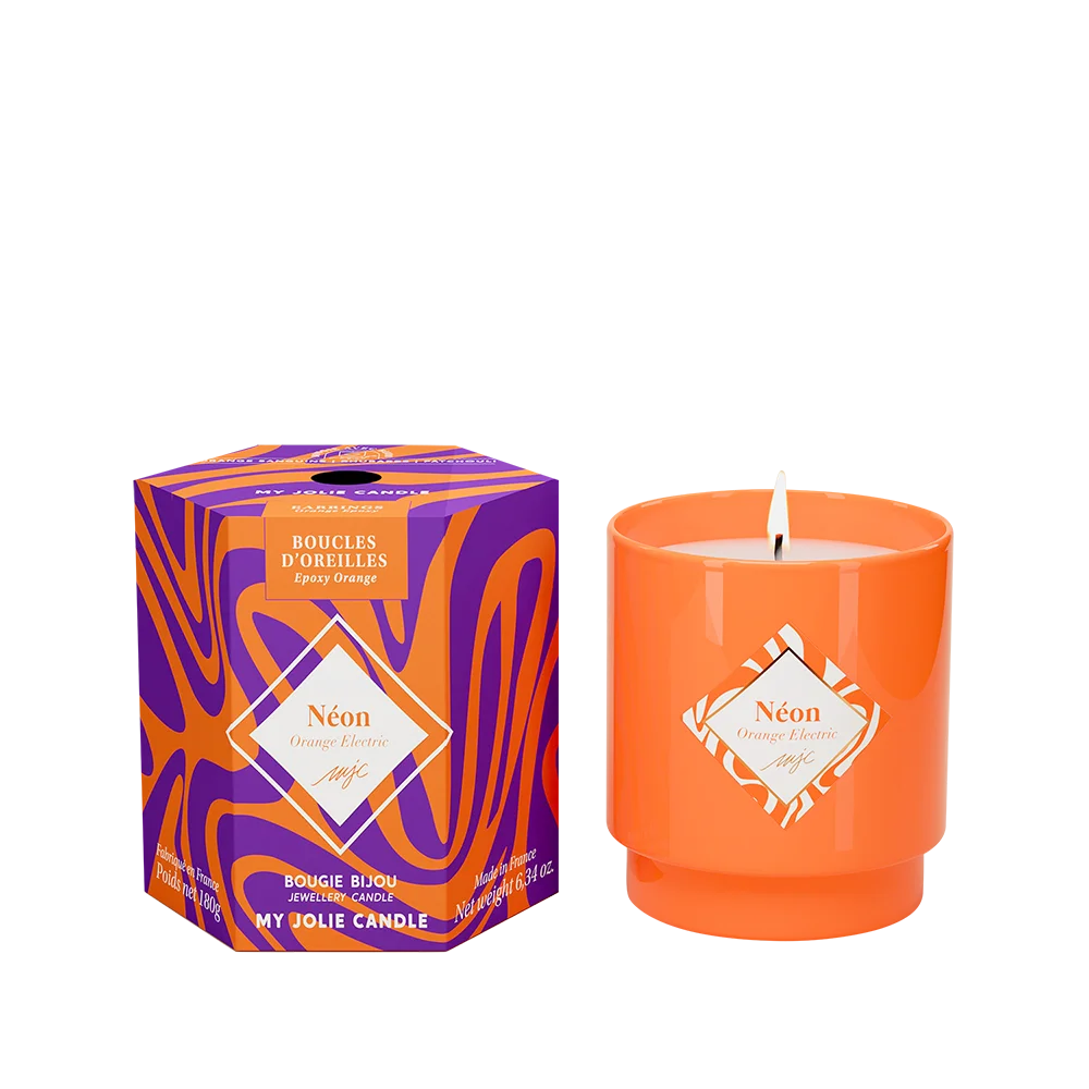 Vonná svíčka Neon Orange s oranžovými náušnicemi, 180 g