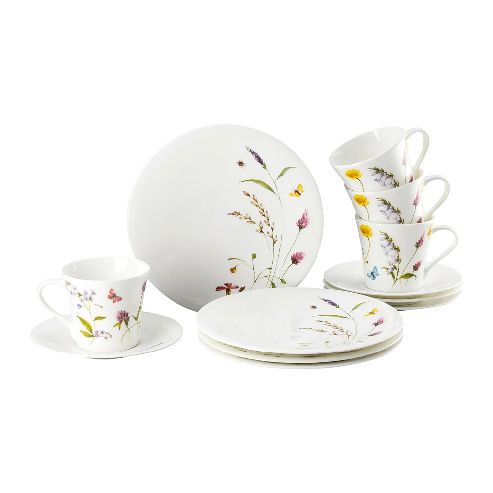 Sada porcelánu Nora Spring Vibes s kombi šálkem, 12 ks