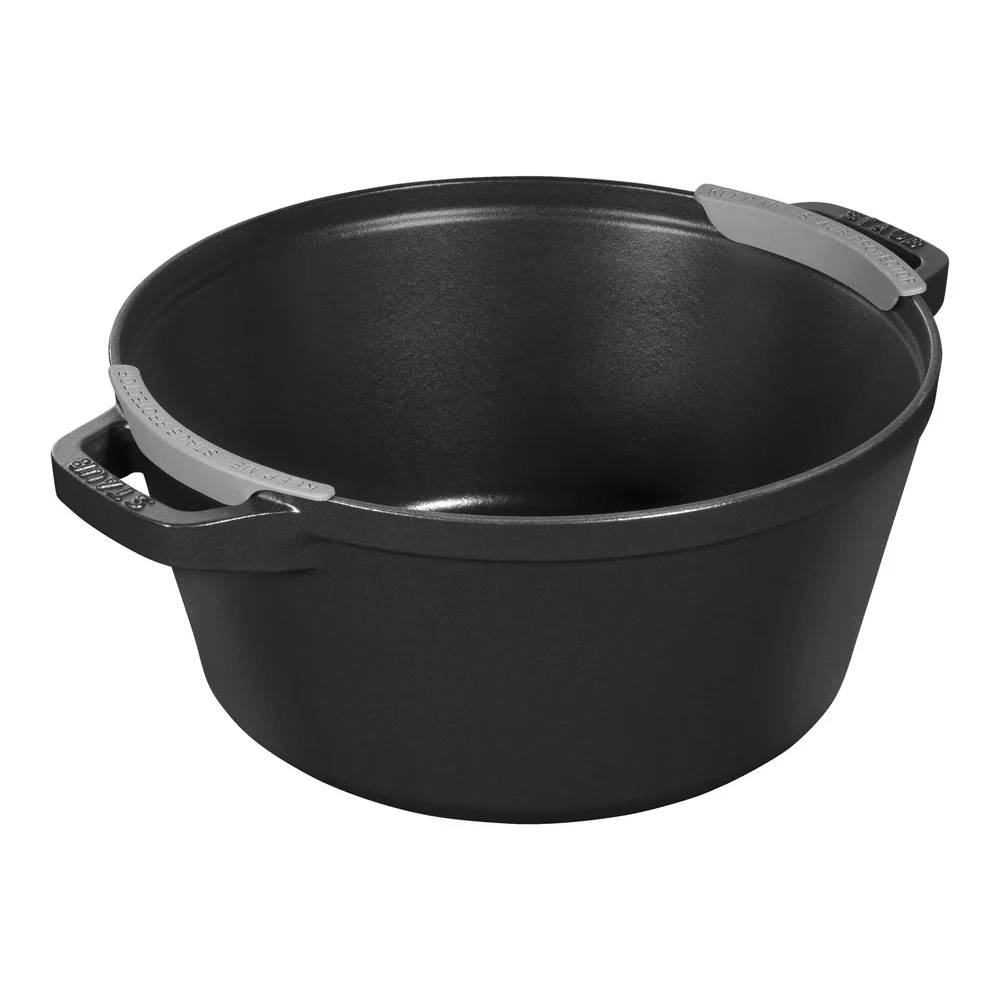 Sada 2v1: litinový hrnec a pánev s poklicí, Ø 24 cm, černá