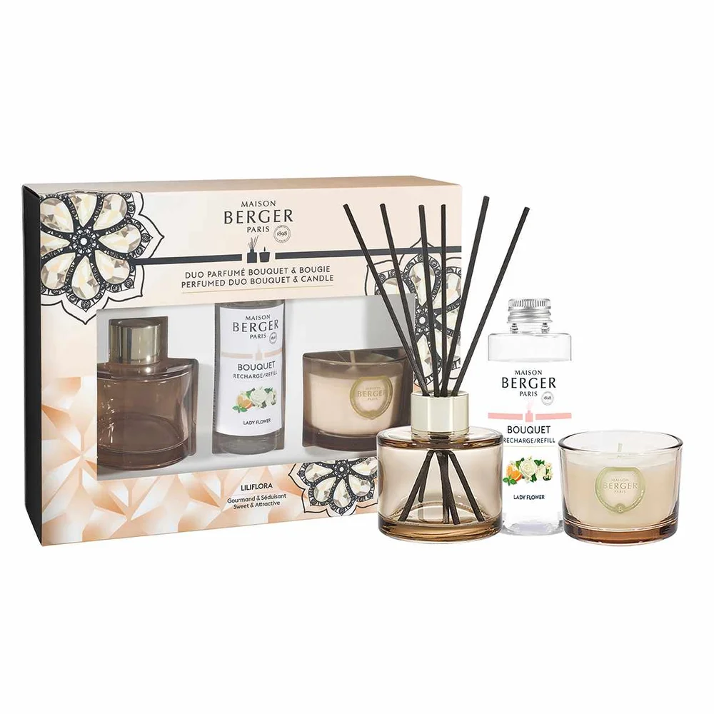Dárková sada Duo Mini Eternity: aroma difuzér s náplní 80 ml + svíčka 80 g, Lady Flower