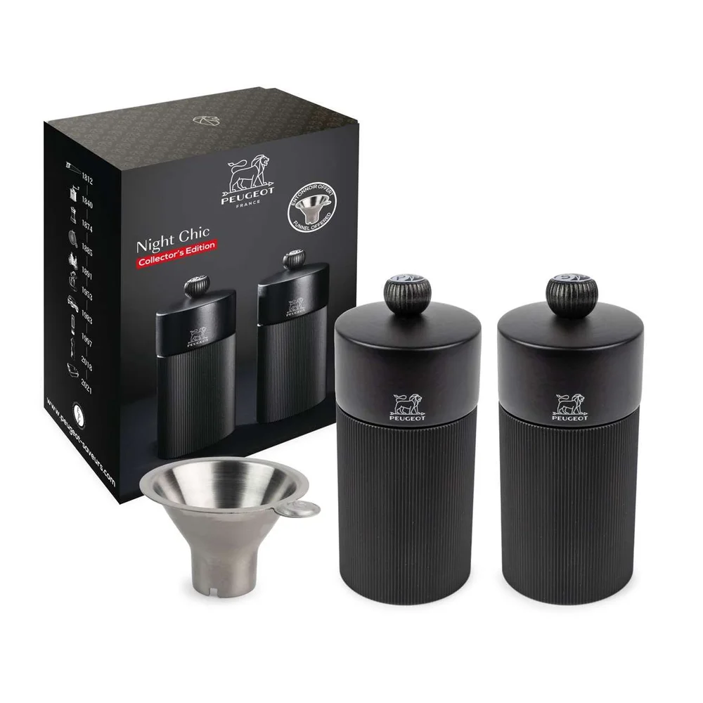 Set mlýnků na sůl a pepř Line carbon, 12 cm + trychtýřek na koření
