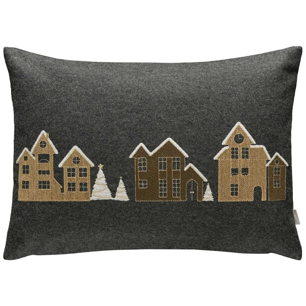 Vlněný povlak na polštář Village, 34 × 50 cm, graphite