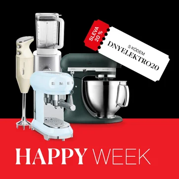 Kuchyňské spotřebiče SMEG SDA, Bamix, KitchenAid a Zwilling právě teď výhodněji – stačí zadat kód DNYELEKTRO20! Platí v e-shopu i našich prodejnách do neděle 18. 5. 2025