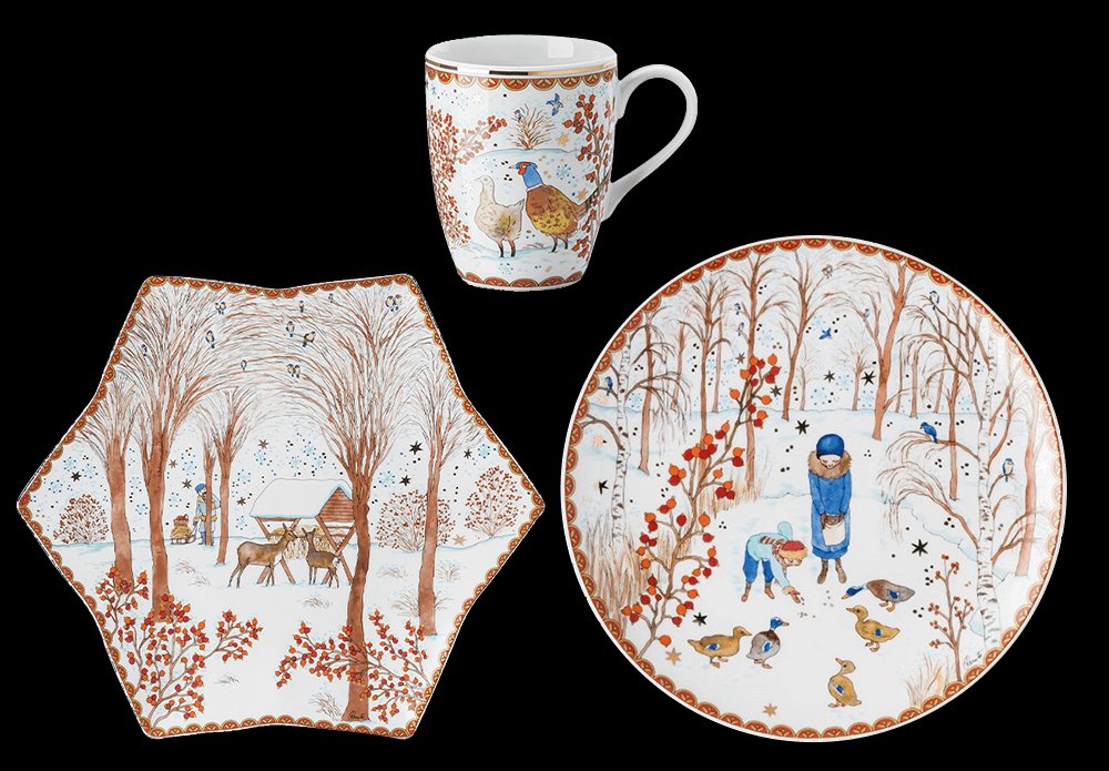 Porcelánový vánoční hrnek a vánoční talíře na cukroví z kolekce Rosenthal Hutschenreuther Vánoční dárky / Chrstmas Gifts.