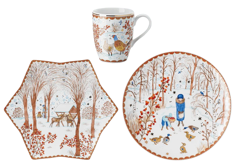 Porcelánový vánoční hrnek a vánoční talíře na cukroví z kolekce Rosenthal Hutschenreuther Vánoční dárky / Chrstmas Gifts.