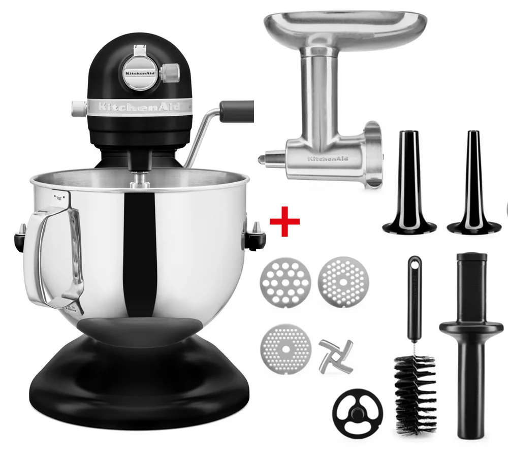 Výhodná sada kuchynský robot Artisan 5KSM7580 so zdvíhacou misou + mlynček na mäso, lesklá čierna