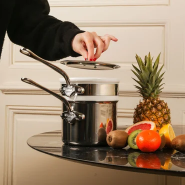 Mauviel Vysoká rajnica s vložkou na vodný kúpeľ a pokrievkou M’Cook, Ø 14 cm / 1,7 l