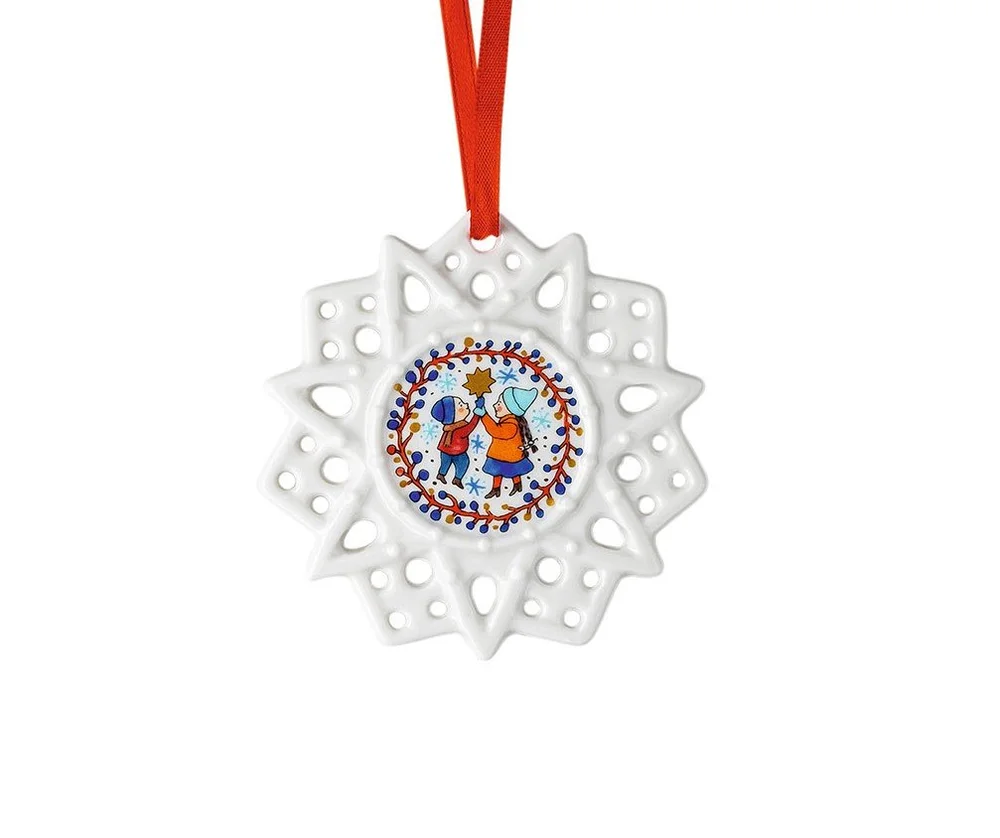 Porcelánová hviezda motív Deti, Vianočné pečenie, Ø 7,5 cm