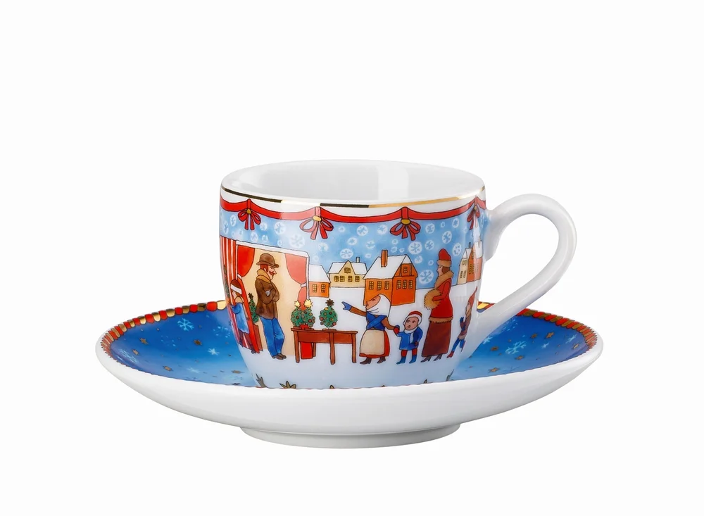 Porcelánová vianočná šálka na espresso s podšálkou, Vianočný trh, 0,08l