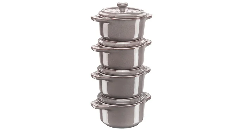 Sada 4 keramických foriem Mini Cocotte , Ø 10 cm, antická sivá