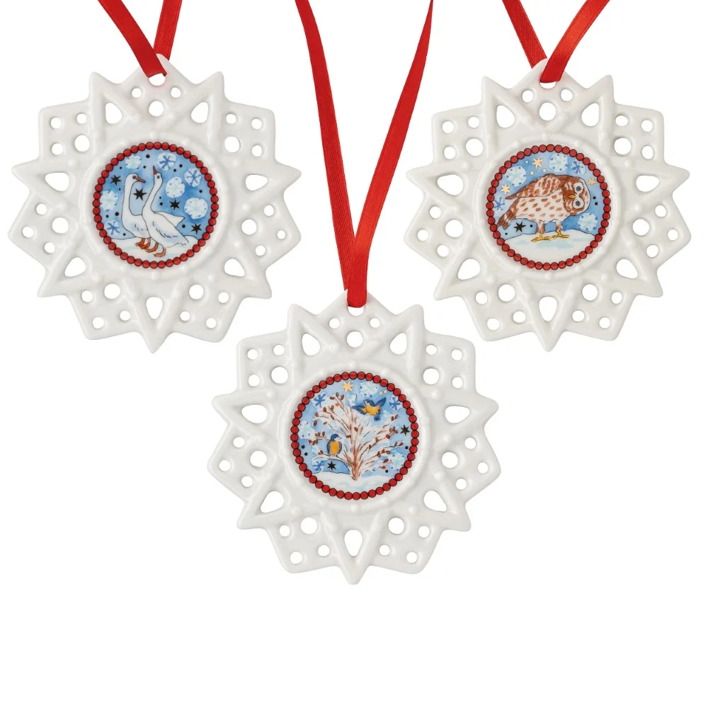 Porcelánová ozdoba Vločka, motív Husi, Štedrý večer, Ø 7,5 cm