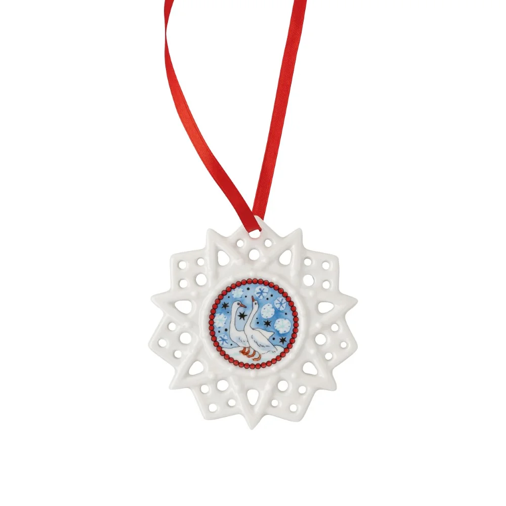 Porcelánová ozdoba Vločka, motív Husi, Štedrý večer, Ø 7,5 cm