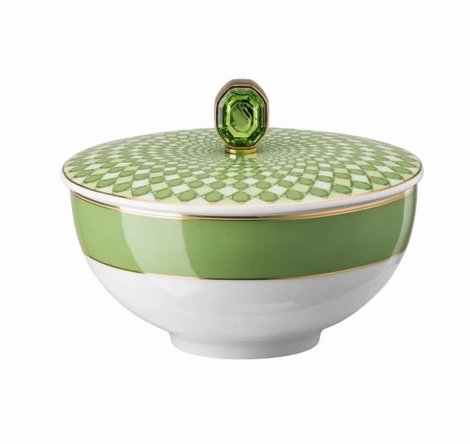 Miska na ryžu s pokrievkou Swarovski Signum Fern, Ø 12 cm