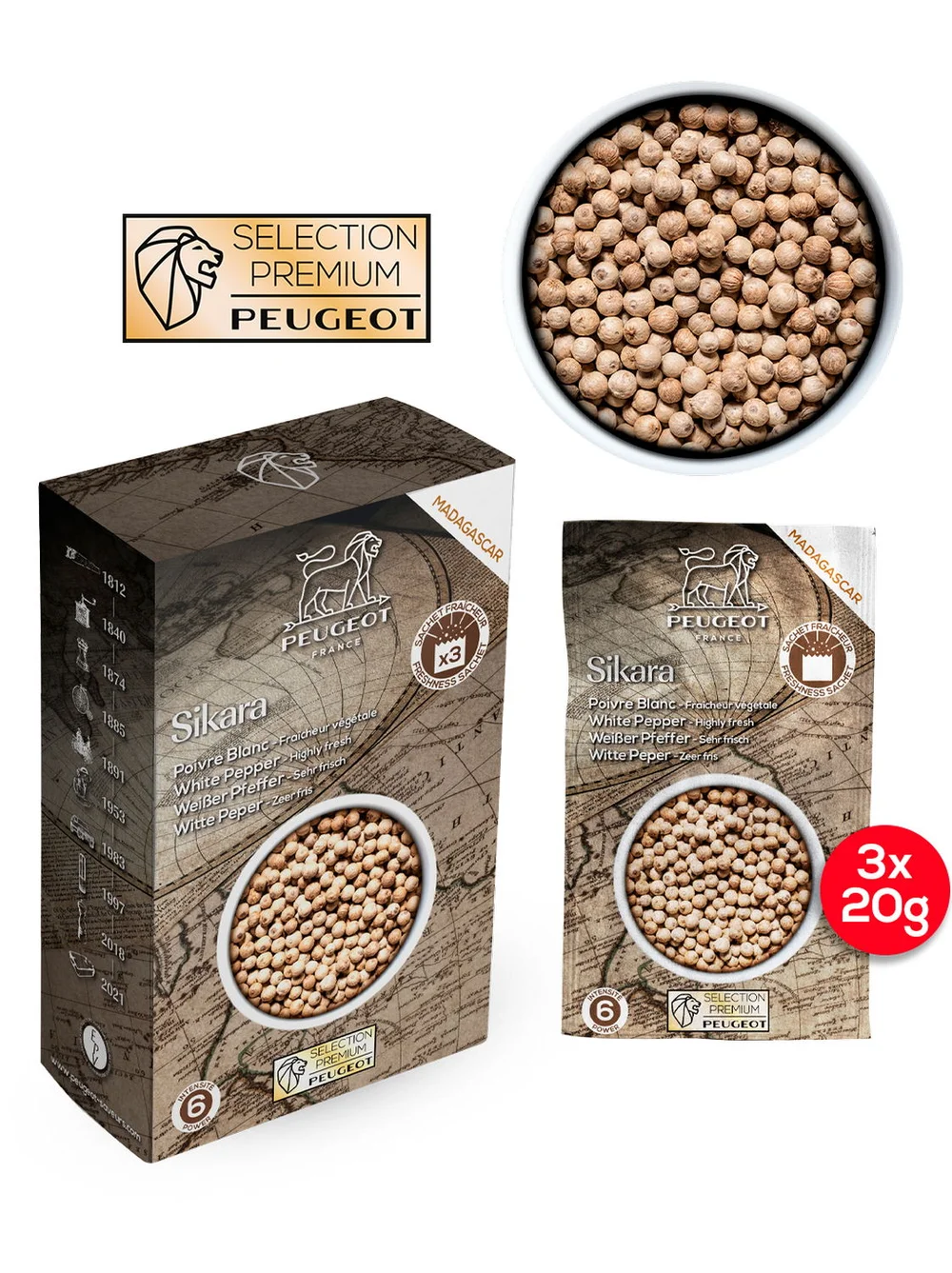 Biele korenie Sikara Premium, 3 x 20 g